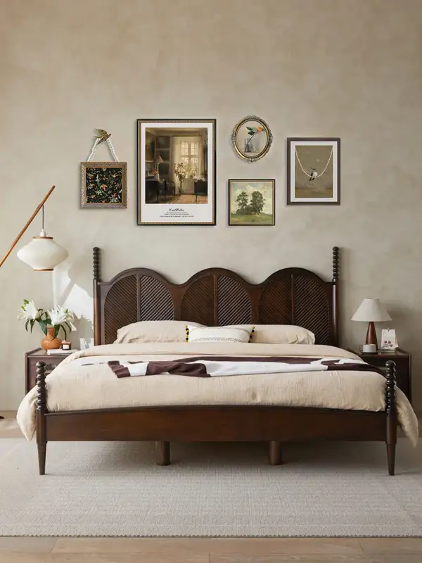French-Inspired Solid Wood Carved Bed — product image 1