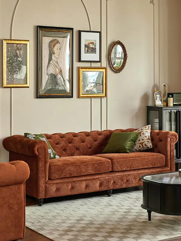 French-Inspired Mixed-Material Upholstered Sofa — product image 1
