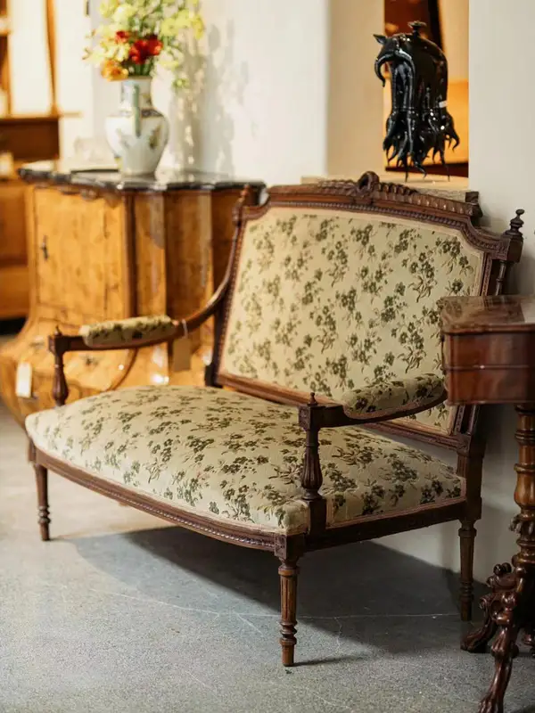French-Inspired Mixed-Material Carved Lounge Chair — product image 1
