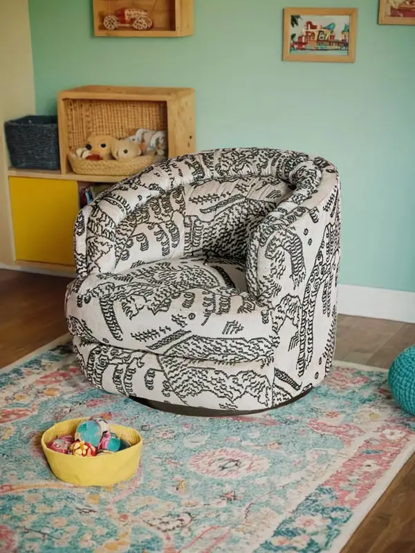 Vintage-Inspired Upholstered Swivel Lounge Chair — product image 1