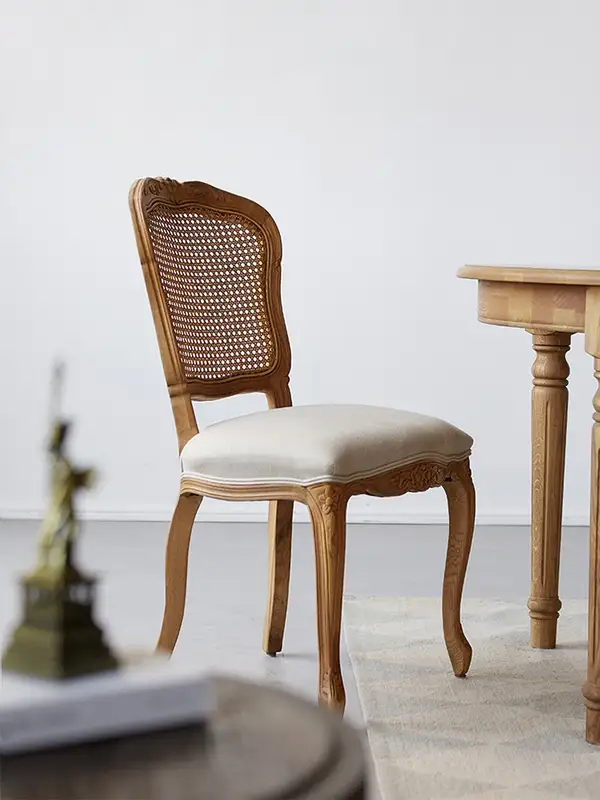 French-Inspired Mixed-Material Carved Dining Chair — product image 1