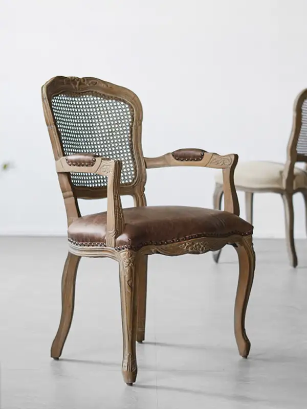 French-Inspired Mixed-Material Carved Dining Chair — product image 2