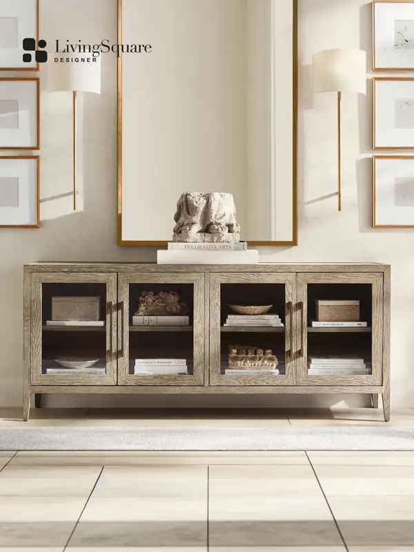 Vintage-Inspired Glass-Door Storage Cabinet — product image 1