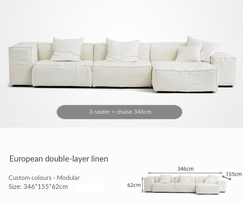 SF2275 Linen Chaise Sofa – Ivory — image 6