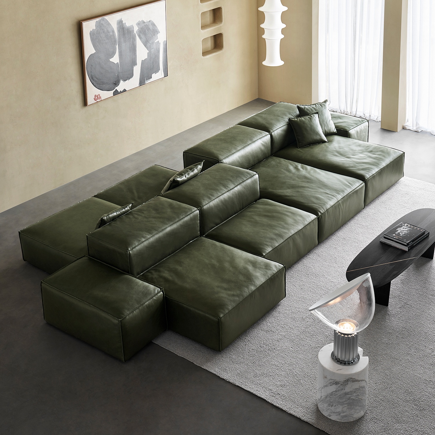 David Leather Ottoman – Vintage Green — image 5
