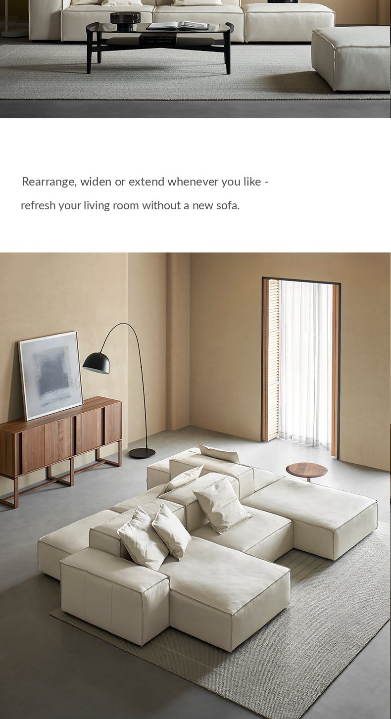 Bumia Leather Chaise Sofa – Moonlight White — image 14